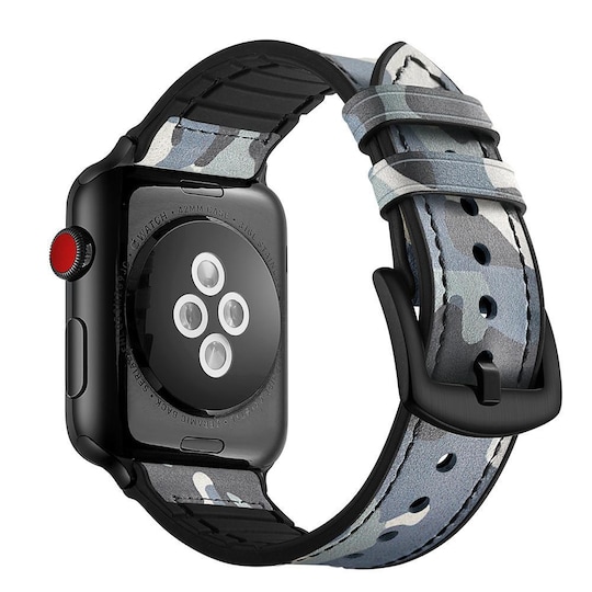 Rannekoru Apple Watchille 42 mm - nahka / silikoni - naamiointi harmaa