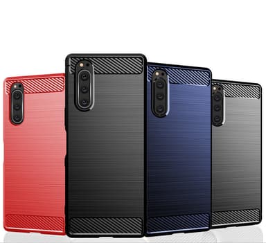 SKALO Sony Xperia 5 Armor Carbon Iskunkestävä TPU suojakuori - Punainen