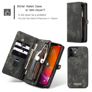CASEME iPhone 12 Mini 2-in-1 Lompakko Puhelimen Kuori Musta