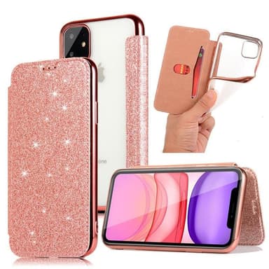SKALO iPhone 11 Pro Max Lompakkokotelo TPU Ultra Ohut Glitter - Musta