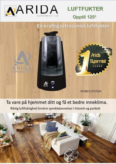 Arida Supermist 125 ultraääni ilmankostutin, musta