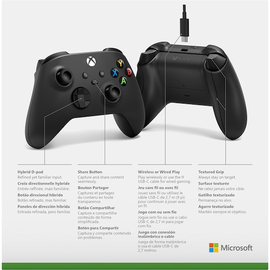 Xbox Series X ja S langaton ohjain ja USB-C kaapeli