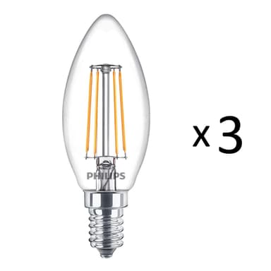 3 kpl LED E14 Kron Clear 40W 470lm Lämmin valkoinen
