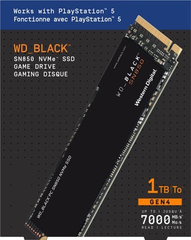 WD Black SN850 sisäinen NVMe SSD muisti PS5 konsolille (1 TB)