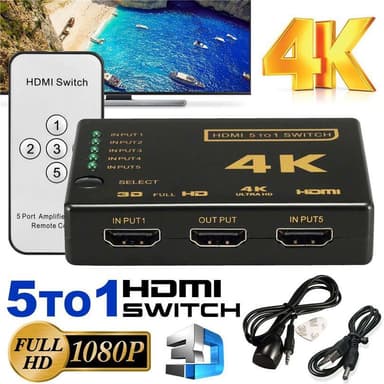 NÖRDIC HDMI-kytkin 5–1 4K 30 Hz, UHD, Dolby Digital