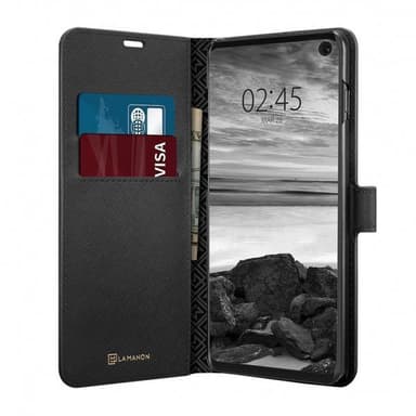 Spigen Samsung Galaxy S10 Suojakotelo La Manon Wallet Saffiano Musta