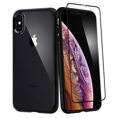 Spigen iPhone Xs Max Suojakuori Ultra Hybrid 360 Näytönsuoja Härdat Lasi Musta