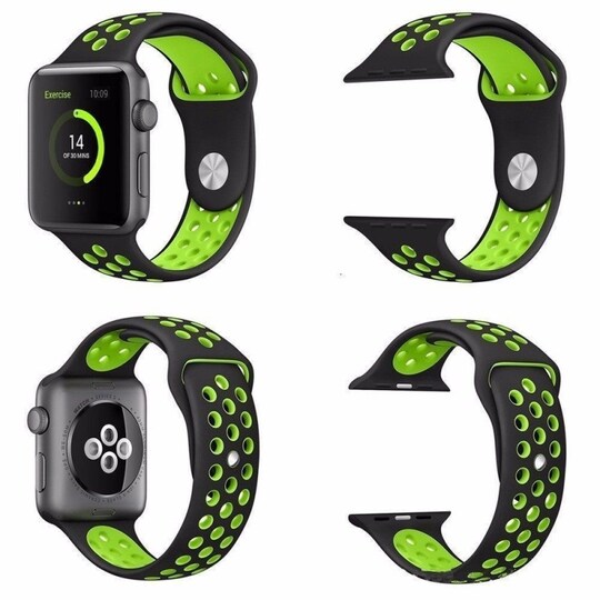 Apple Watch 42mm Sport rannekoru musta-vihreä