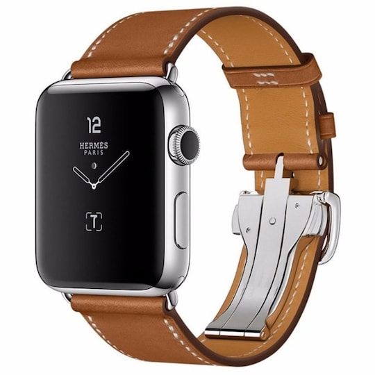 Apple Watch 42 mm nahkarannekoru perhonen lukolla  - ruskea