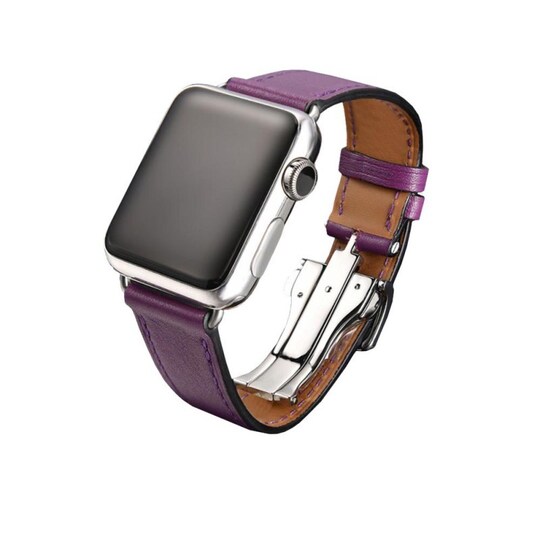 Apple Watch 42 mm nahkarannekoru perhonen lukolla  - violetti