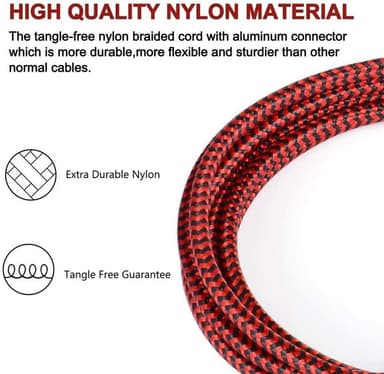 Mikro-USB-latauskaapeli 3m Nylon Punainen / musta