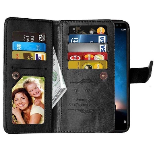 Lompakkotelo Flexi 9-kortti Huawei Mate 10 Lite (RNE-L21)  - musta