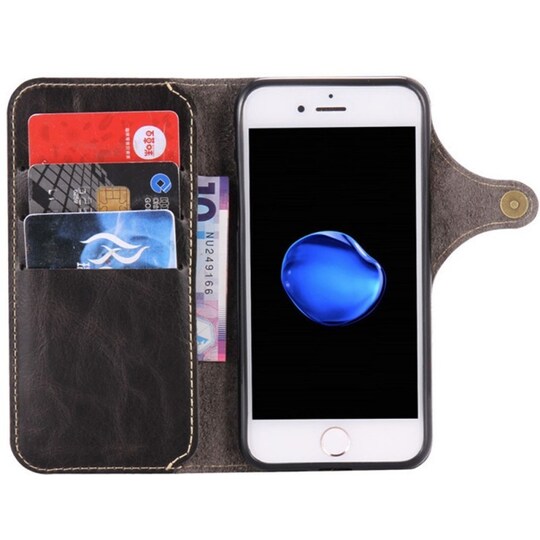 Lompakkokotelo 3-kortti aito nahka Apple iPhone 7/8  - musta