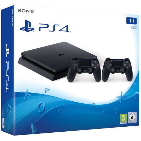 PlayStation 4 Slim 1 TB (musta) + 2x DualShock (2017)