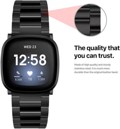 Fitbit Versa 3 / Sense rannekoru ruostumaton teräs musta