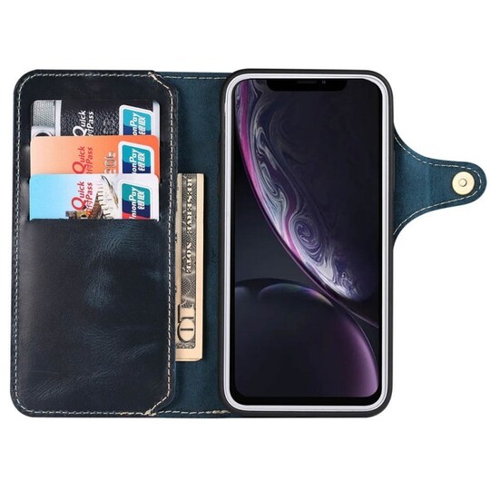Lompakkokotelo 3-kortti aito nahka Apple iPhone XR (6.1 "")  - sininen