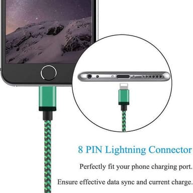 Punottu latauskaapeli iPhonelle 1,8 m - vihreä