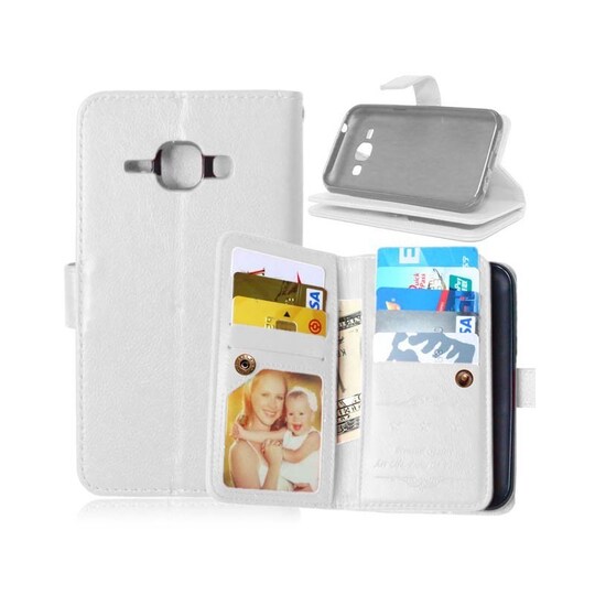 Lompakkotelo Flexi 9-kortti Samsung Galaxy J1 2015 (SM-J100H)  - valko