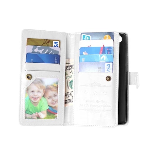 Lompakkotelo Flexi 9-kortti Huawei P8 Lite 2015 (ALE-L21)  - valkoinen