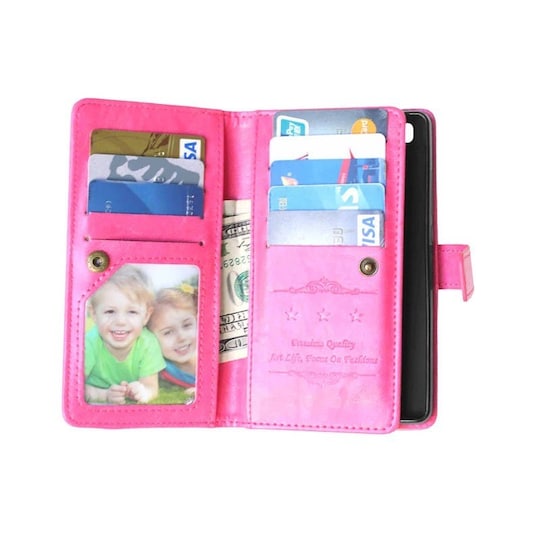 Lompakkotelo Flexi 9-kortti Huawei P8 Lite 2015 (ALE-L21)  - pinkki
