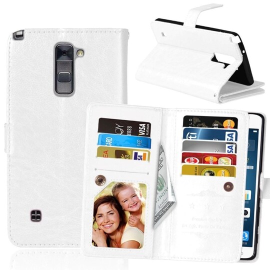 Lompakkotelo Flexi 9-kortti LG Stylus 2 Plus (K535N)  - valkoinen