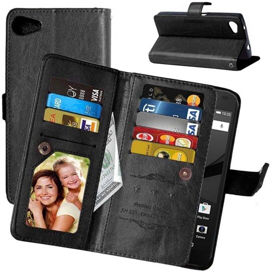 Lompakkotelo Flexi 9-kortti Sony Xperia Z5 Compact (E5823)  - musta