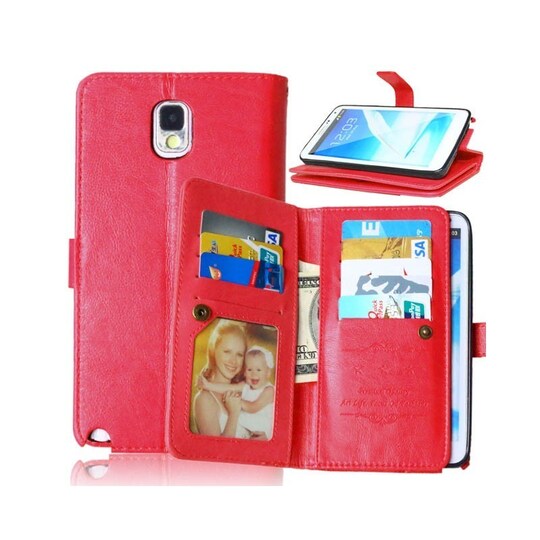 Lompakkotelo Flexi 9-kortti Samsung Galaxy Note 3 (SM-N9005)  - punain