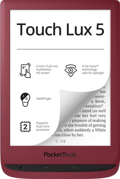 PocketBook Touch Lux 5 e-kirjan lukulaite (punainen)