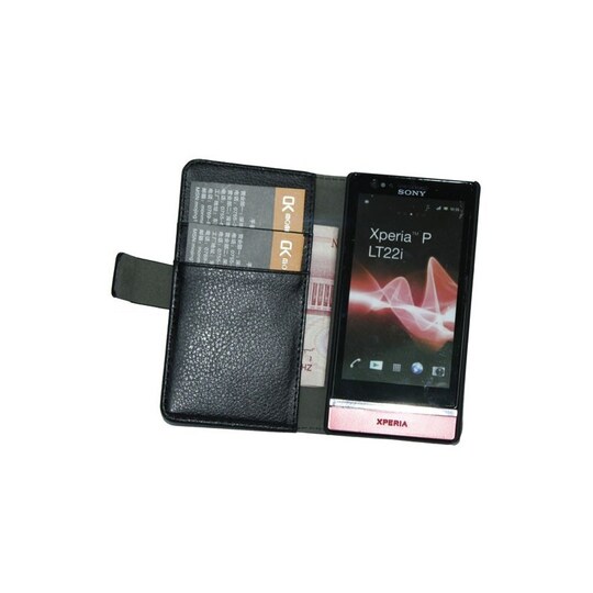 Lompakkokotelo 2-kortti Sony Xperia P (LT22i)  - musta