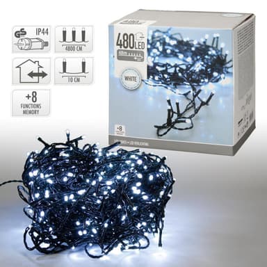 ECD Germany LED-valoketju jouluna 480 LEDiä 4,8m valkoinen 8 tilaa muistitoiminto