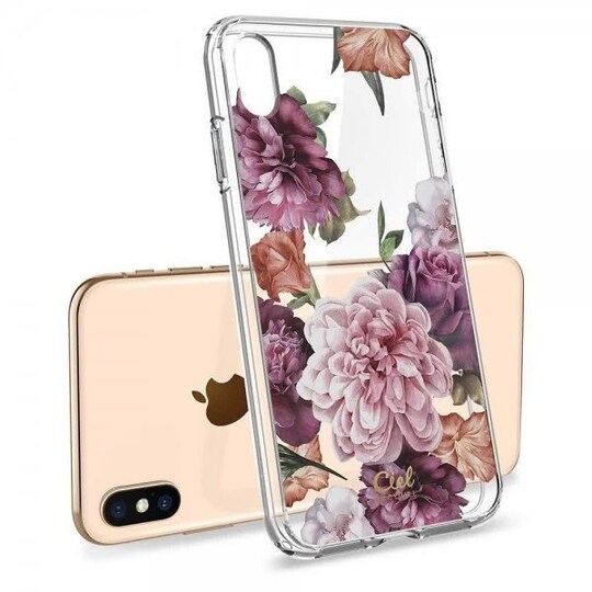 iPhone X/Xs Suojakuori Kovamuovi Rose Floral Läpinäkyvä