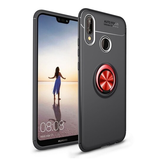 Huawei P20 Lite Slim Ring kotelo (ANE-LX1)  - Musta / punainen