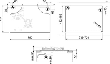 Smeg keittotaso, induktio/kaasu PM3743D (musta)