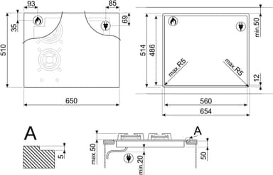 Smeg keittotaso, induktio/kaasu PM3643D (musta)