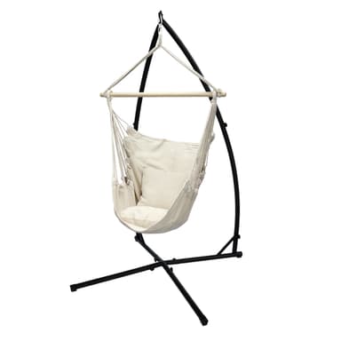 Ripustettava tuoli puuvillaa/hardwoodia, beige, kuormitettavissa 120 kg asti,