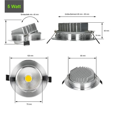 3x LED COB Recessed Valaisimet Valaisin Spotlight Lamppu pyöreä 5W jäähtyä