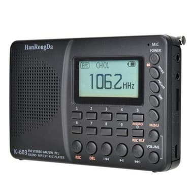 K-603-kannettava FM / AM / SW Stereoradio, jossa Bluetooth ja TF-kortti, musta