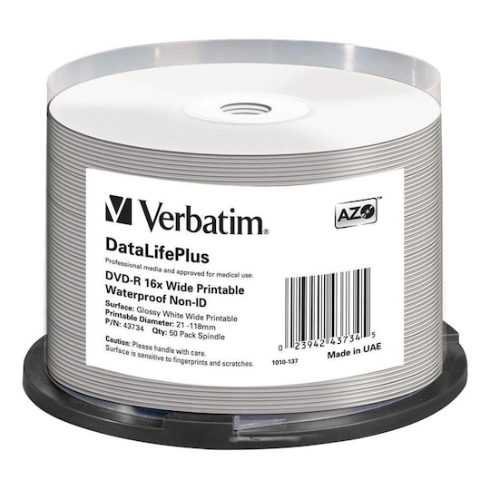 Verbatim DVD-R AZO 4.7GB 16X DL+ WIDE GLOSSY WATERPROOF PRINTABLE