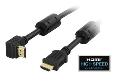 DELTACO-kulmainen HDMI-kaapeli, Premium High Speed HDMI, 1,5 m, musta