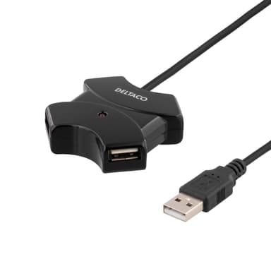 DELTACO USB 2.0 -keskus, 4xTyp A -porttia, 0,4 m, musta