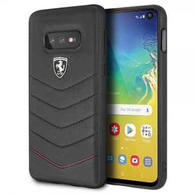 Ferrari Samsung Galaxy S10E Suojakuori Mustaa SKangasn Ferrari Logo Aito Nahka Musta