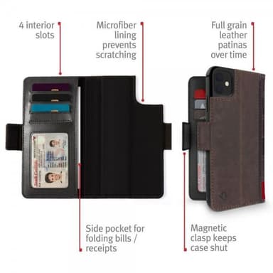 Twelve South iPhone 11 Pro Suojakotelo BookBook Aito Nahka Löstagbart Suojakuori Ruskea