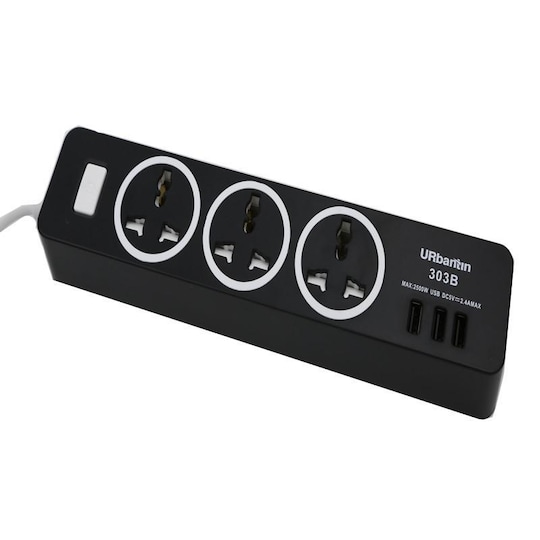 Haaroituspistoke USB-laturilla 3 seinäpistoketta 3 USB-porttia Musta