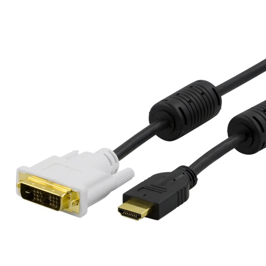DELTACO HDMI - DVI-kaapeli, Full HD 60Hz, 1m, musta / valkoinen