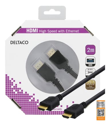 DELTACO HDMI-kaapeli, Premium High Speed HDMI with Ethernet, 4K, U