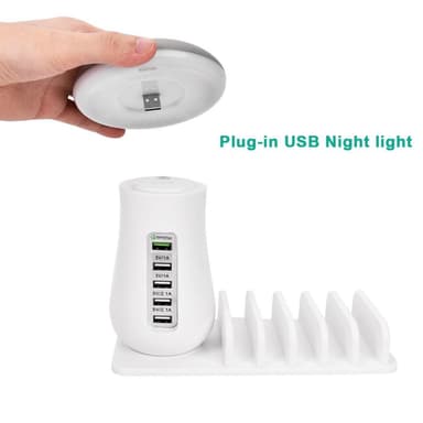 USB-latausasema QC3.0, 5 porttia ja LED-lamppu