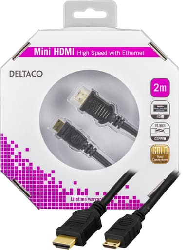 DELTACO HDMI-kaapeli, High Speed HDMI, Ethernet, 4K, 2m, musta