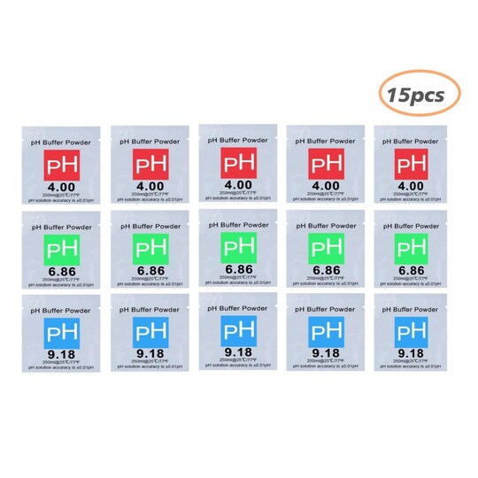 15-pack puskurijauhe pH-mittarille 4.9 / 6.86 / 9.18