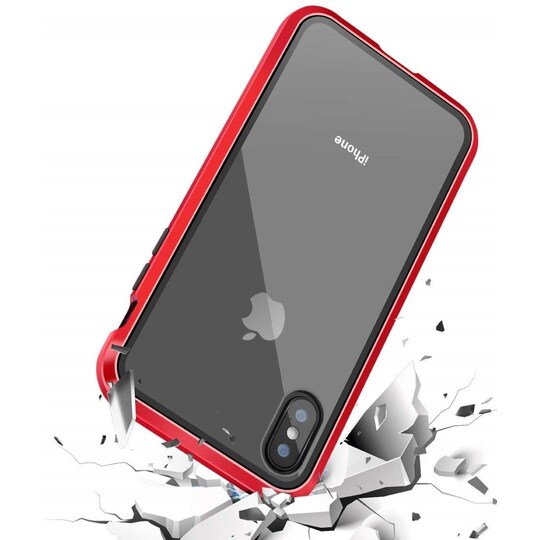 iPhone X / XS magneettikotelo karkaistulla lasilla - punainen
