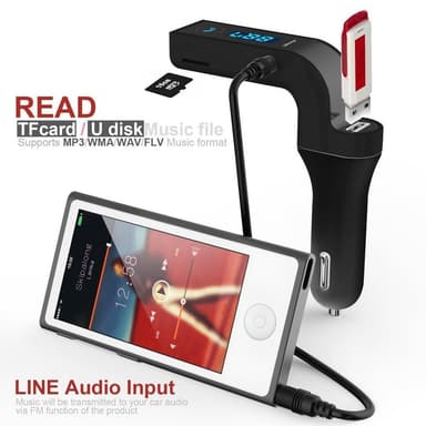 Auton Bluetooth-sovitin/USB-laturi sisäänrakennetulla handsfree-laitteella
